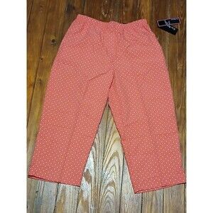 Kim Rogers Comfort Waist elastic Waistband Coral Polka Dot Capri Pants 8